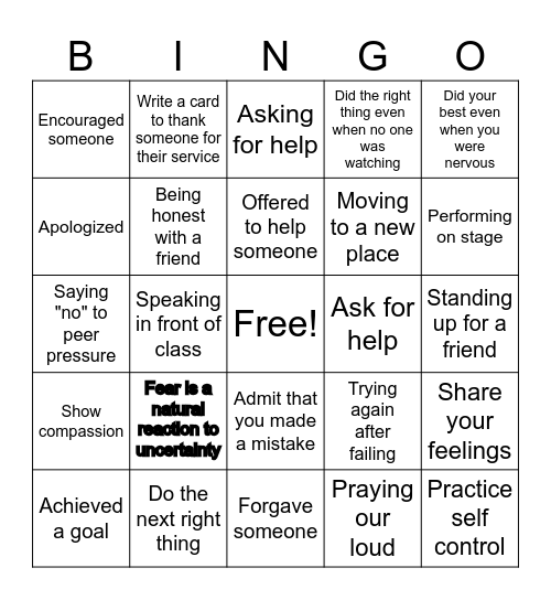 Have Courage! Bingo Card