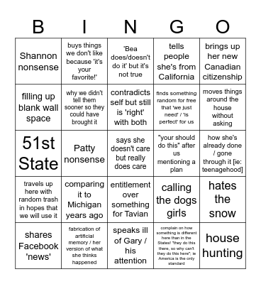 Visiting M Bingo Card
