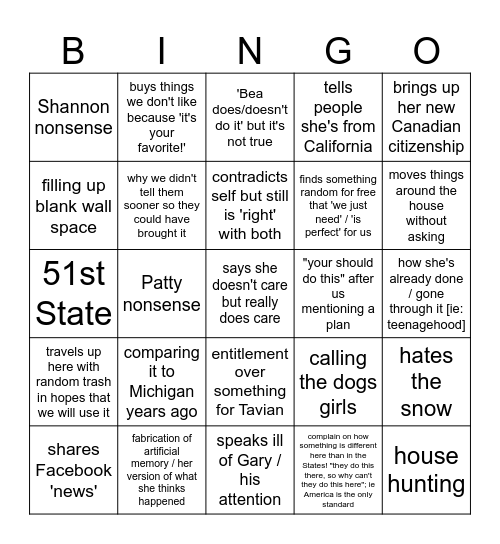 Visiting M Bingo Card