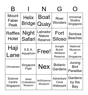 Places in Singapore! Bingo Card
