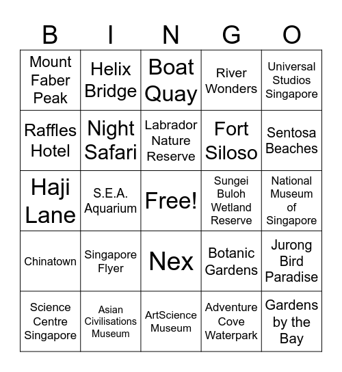Places in Singapore! Bingo Card