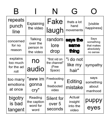 Jammi Dodger reaction Bingo Card