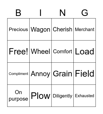 Vocabulary Bingo Card
