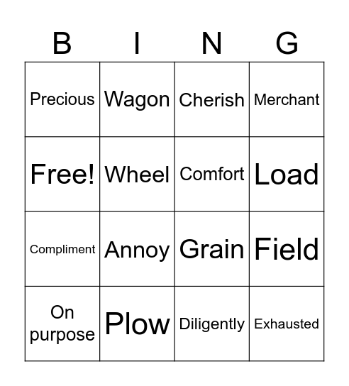 Vocabulary Bingo Card