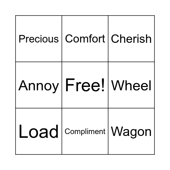 Vocabulary Bingo Card