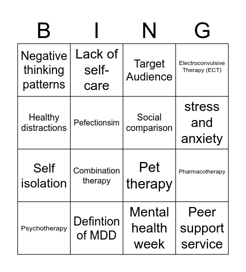 Major depressive disorder Bingo Card