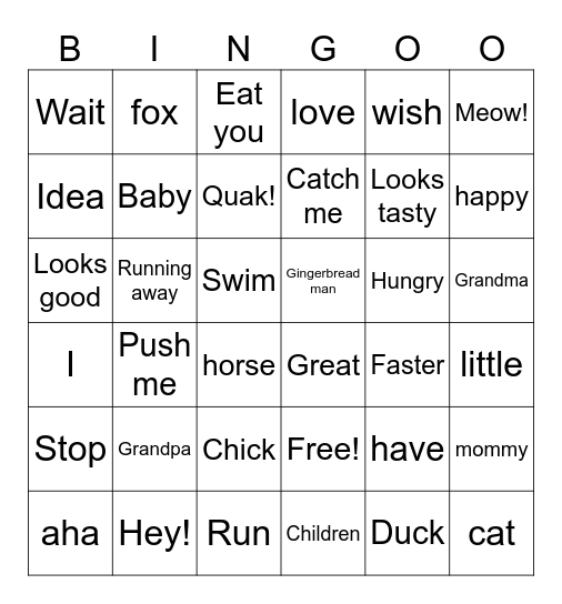 The gingerbread man Bingo Card