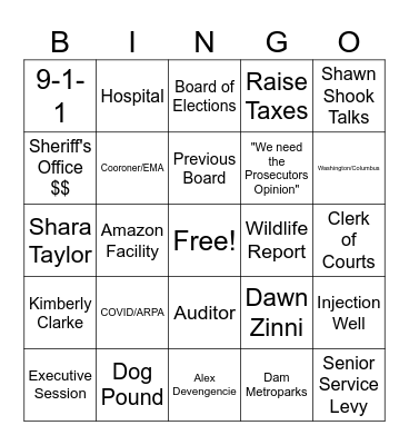 Trumbull County Commissioners Bingo Card