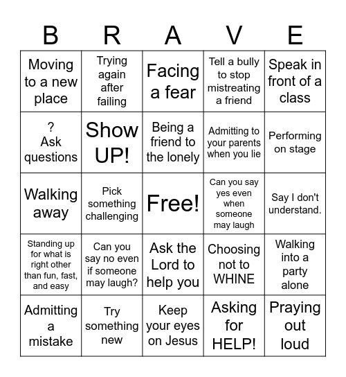Courage Bingo Card