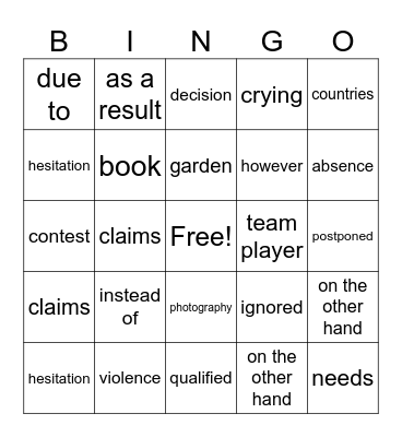 Morning Session Bingo Card