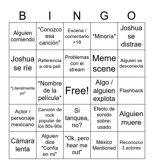 Pelis Bingo Card
