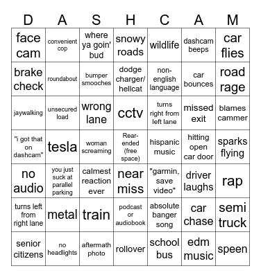 BunBrat Dashcam React Bingo Card
