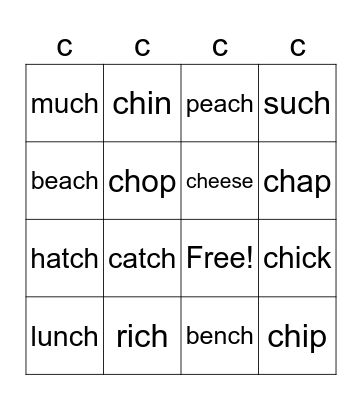 Digraph Bingo Card
