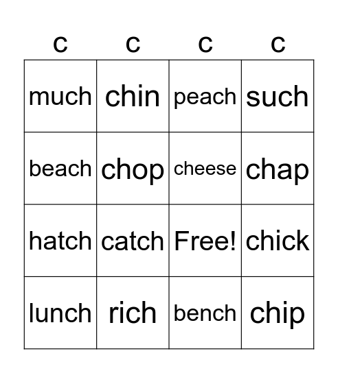 Digraph Bingo Card
