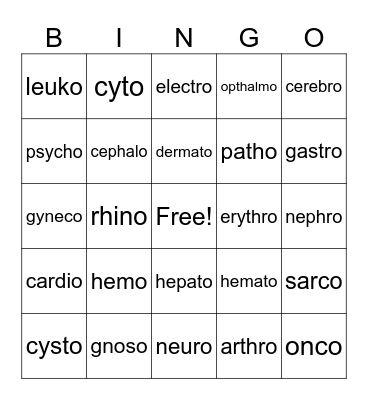 Medical Terms Bingo Card