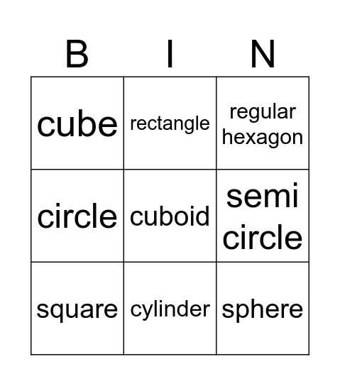 Shapes Bingo Card