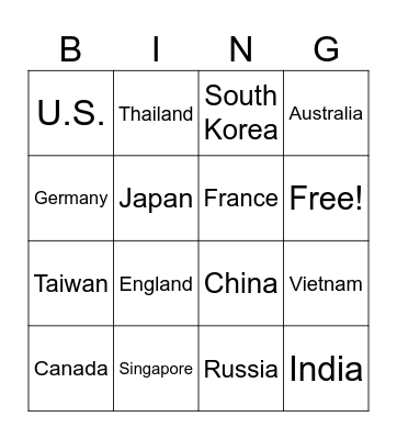 Country Bingo Card