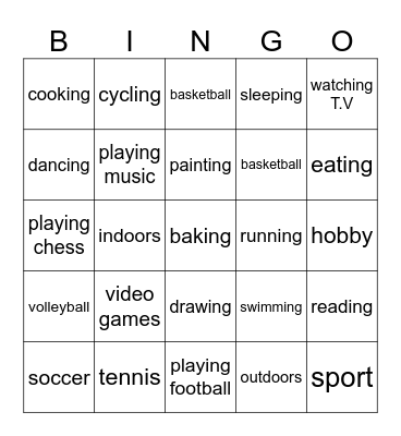 Hobbies Bingo Card