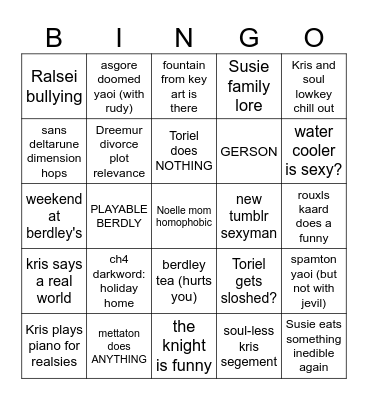 Deltarune ch3 bingo Card