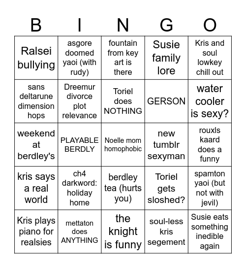 Deltarune ch3 bingo Card