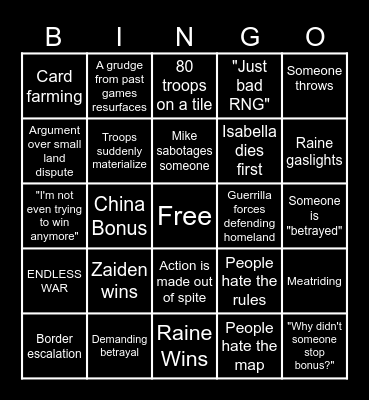 Peanut Gallery R.I.S.K Bingo Card