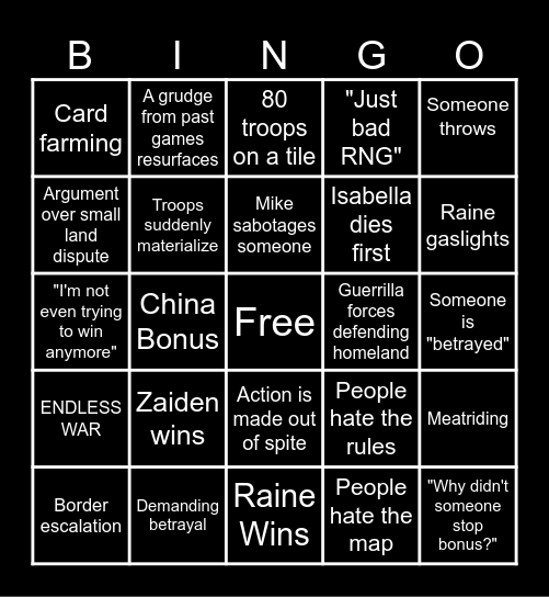Peanut Gallery R.I.S.K Bingo Card