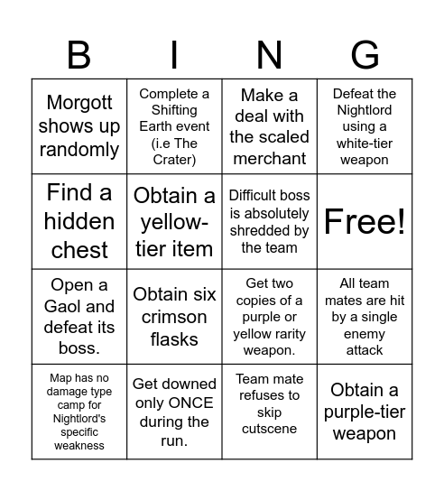 Elden Ring: Nightreign Bingo Card