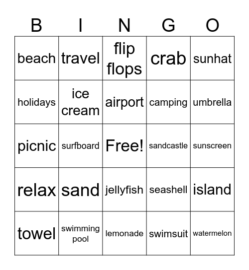 SUMMER VOCABULARY Bingo Card