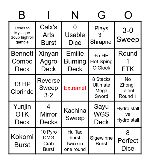 GITCG AstraNox Knockouts BINGO Card