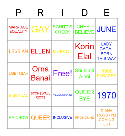 PRIDE MONTH BINGO Card