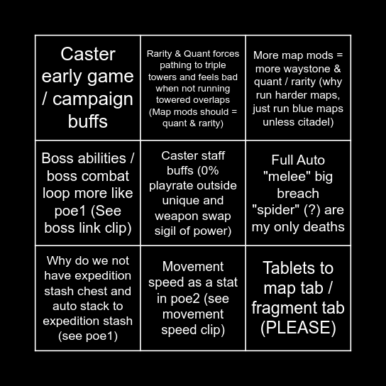 Fixes, QOL, Why Bingo Card