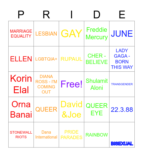 PRIDE MONTH BINGO Card
