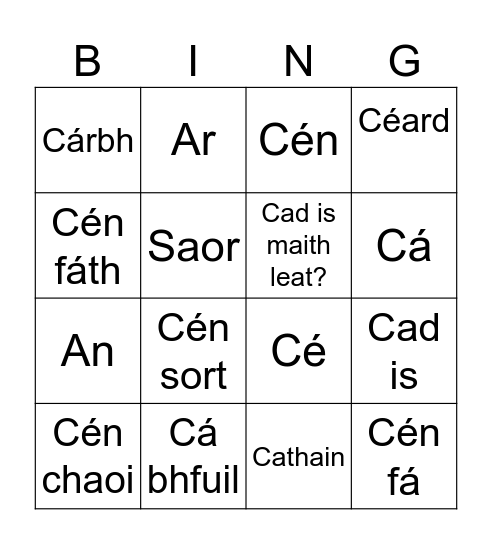 Question Words BINGO 1 Bingo Card