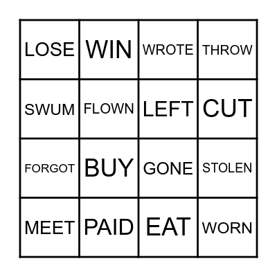 IRREGULAR VERBS BINGO Card