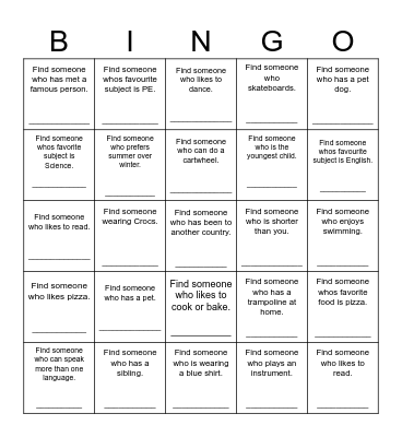 Find Someone Who Bingo Card