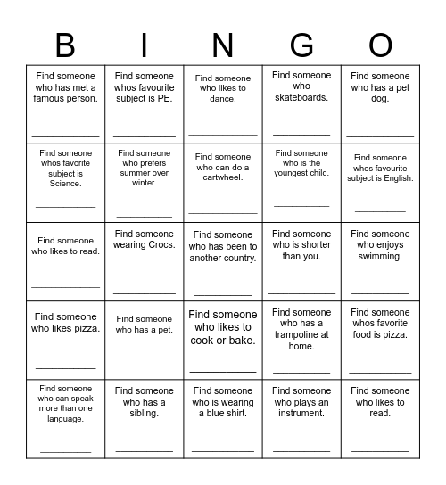Find Someone Who Bingo Card