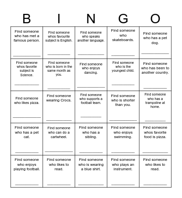 Find Someone Who Bingo Card