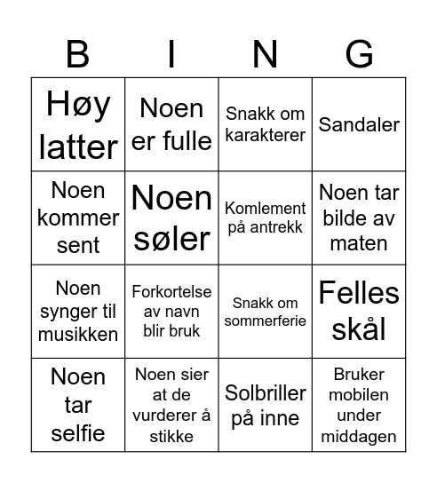 Sommerbingo på Nordby Bingo Card