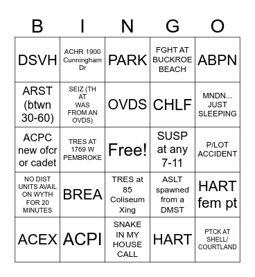 Call Taker Bingo Card