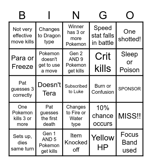 Then we fight bingo Luke Legendaries Bingo Card