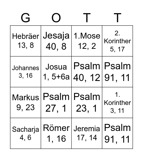 Konfirmations-BINGO Card