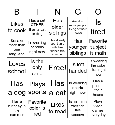 Find Someone Who Bingo Card