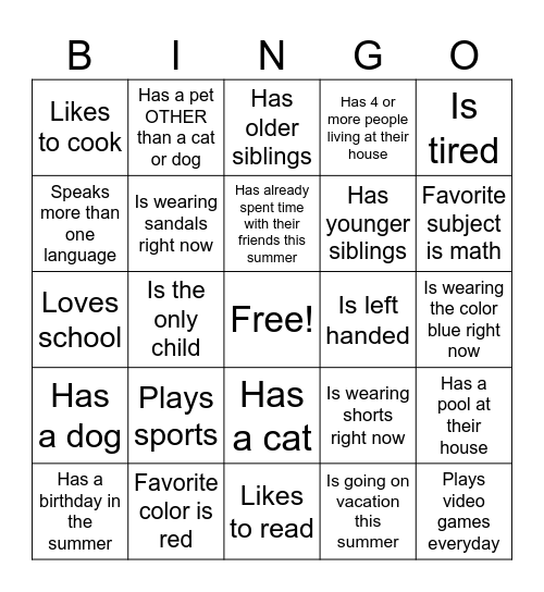 Find Someone Who Bingo Card