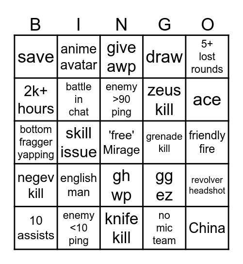 CS2 Bingo Card