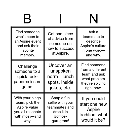 Aspire Connect Bingo Card