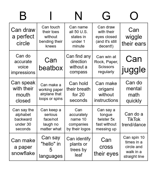 Your Abilities! Bingo Card