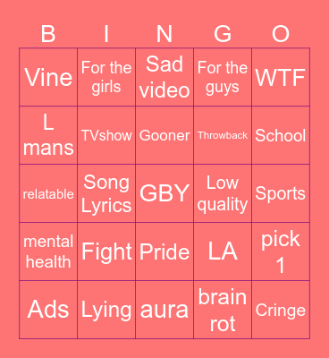Instagrams reels Bingo Card
