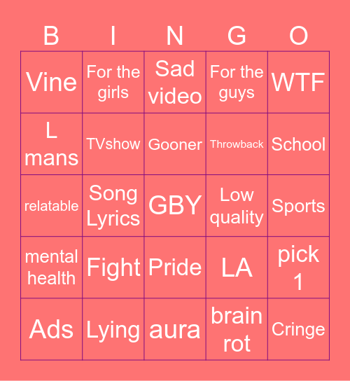 Instagrams reels Bingo Card