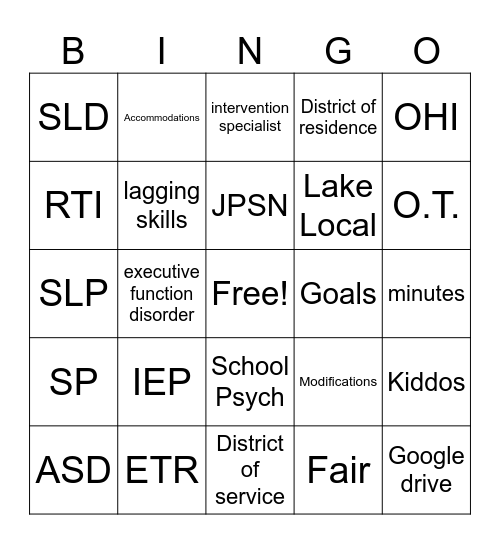 Student Support Bingo Card