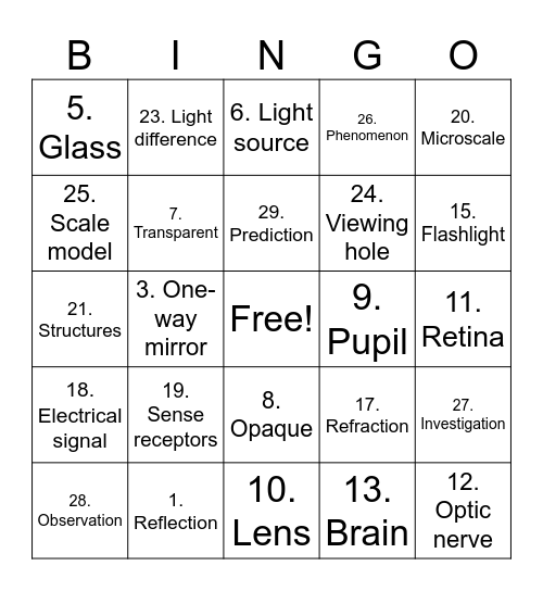Light Bingo Card